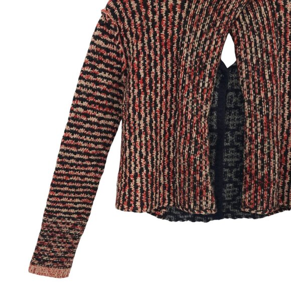 Free People Open Back Sweater Womens S Striped Snap Front Wool Blend Red Black - Picture 15 of 16